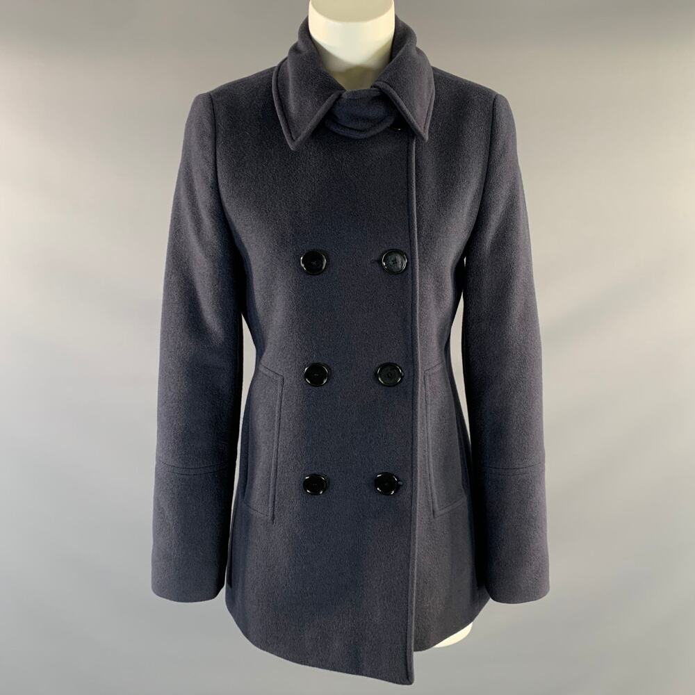AKRIS Size S Navy Angora Wool Cashmere Double Breasted Coat